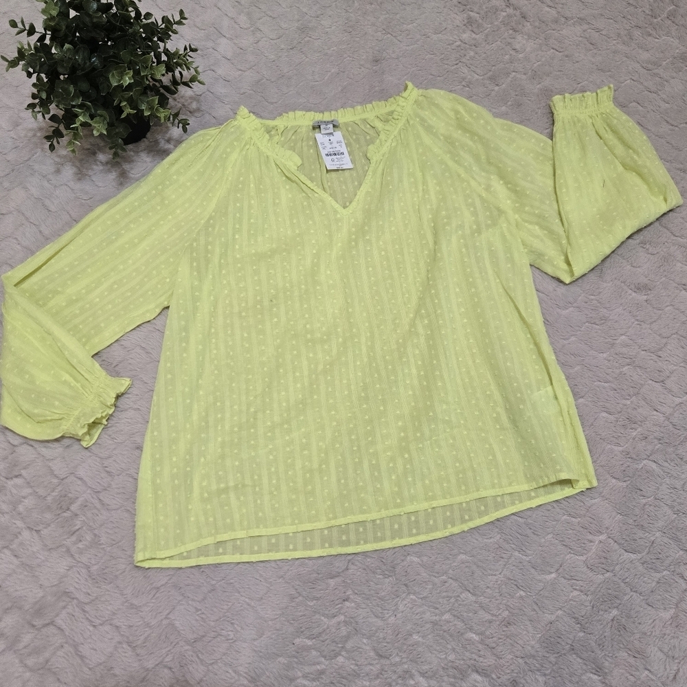 J. Crew Chartreuse Green Novelty Artist Cotton Blouse, Size Small NWT